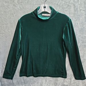 Chinawear By Morsly Women's Sm Green Velour Mock Neck Top long sleeve Vintage